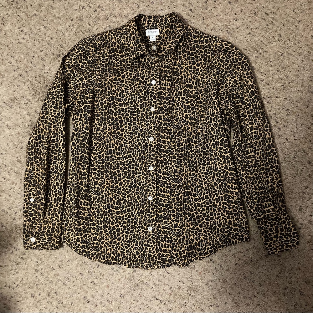 J. Crew leopard print classic button down dress shirt cotton animal print